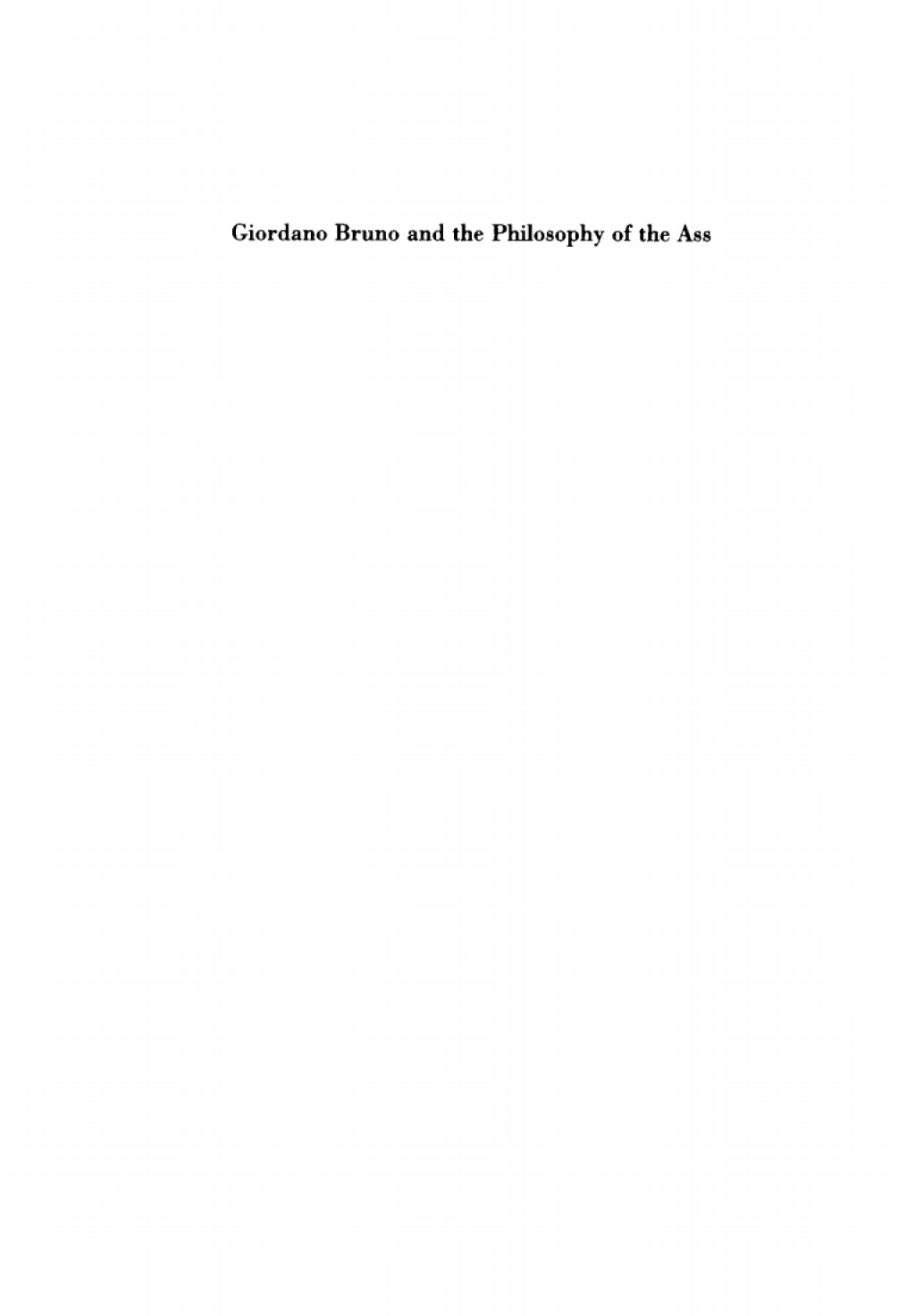 Giordano Bruno and the Philosophy of the Ass