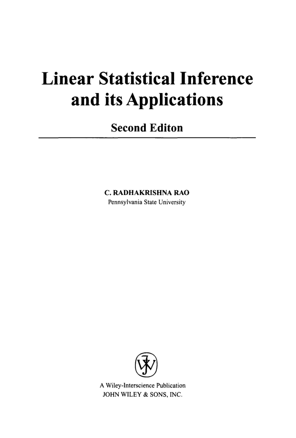 Linear Statistical Inference and its Applications 2nd Edition
