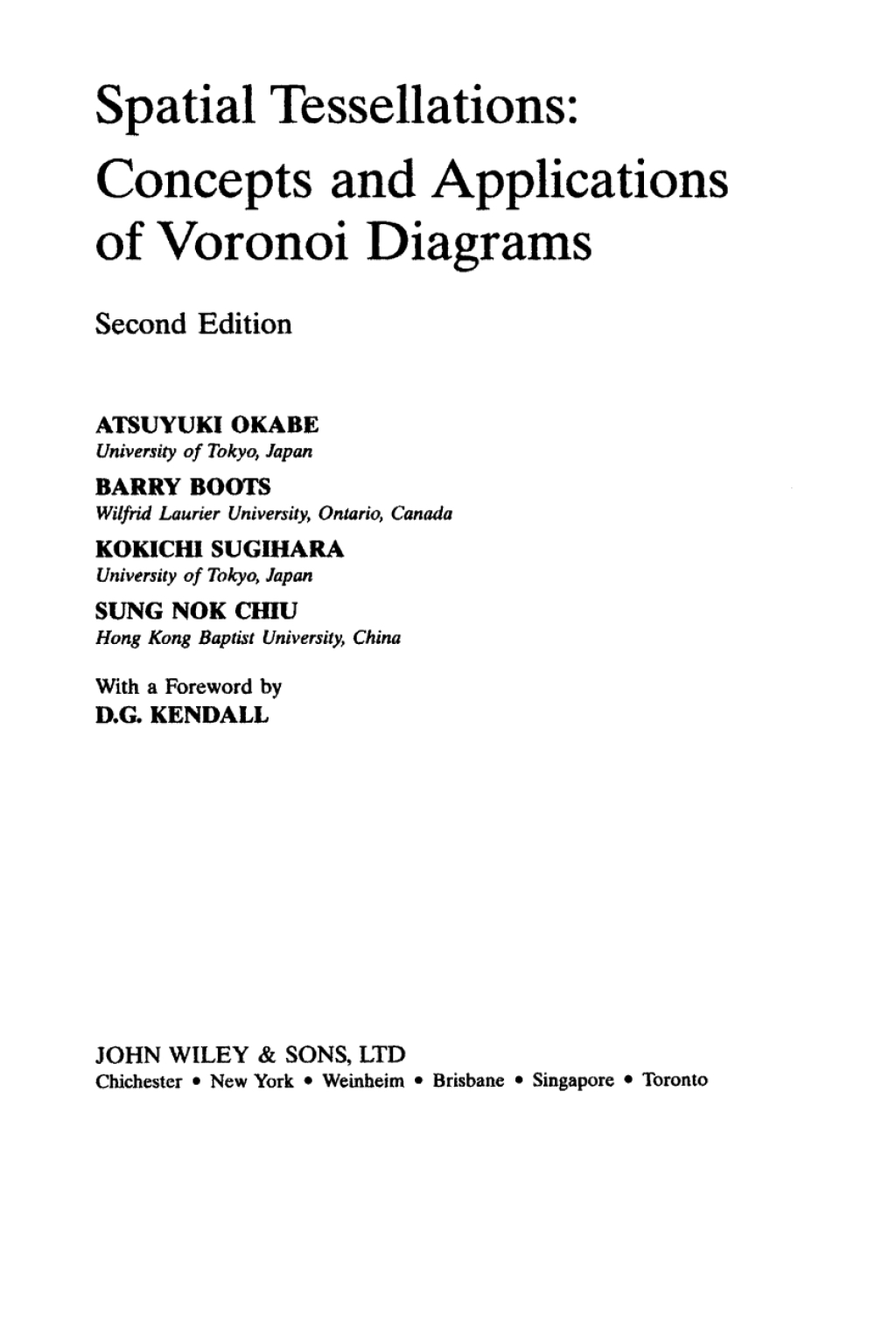 Spatial Tessellations Concepts and Applications of Voronoi Diagrams 2nd Edition