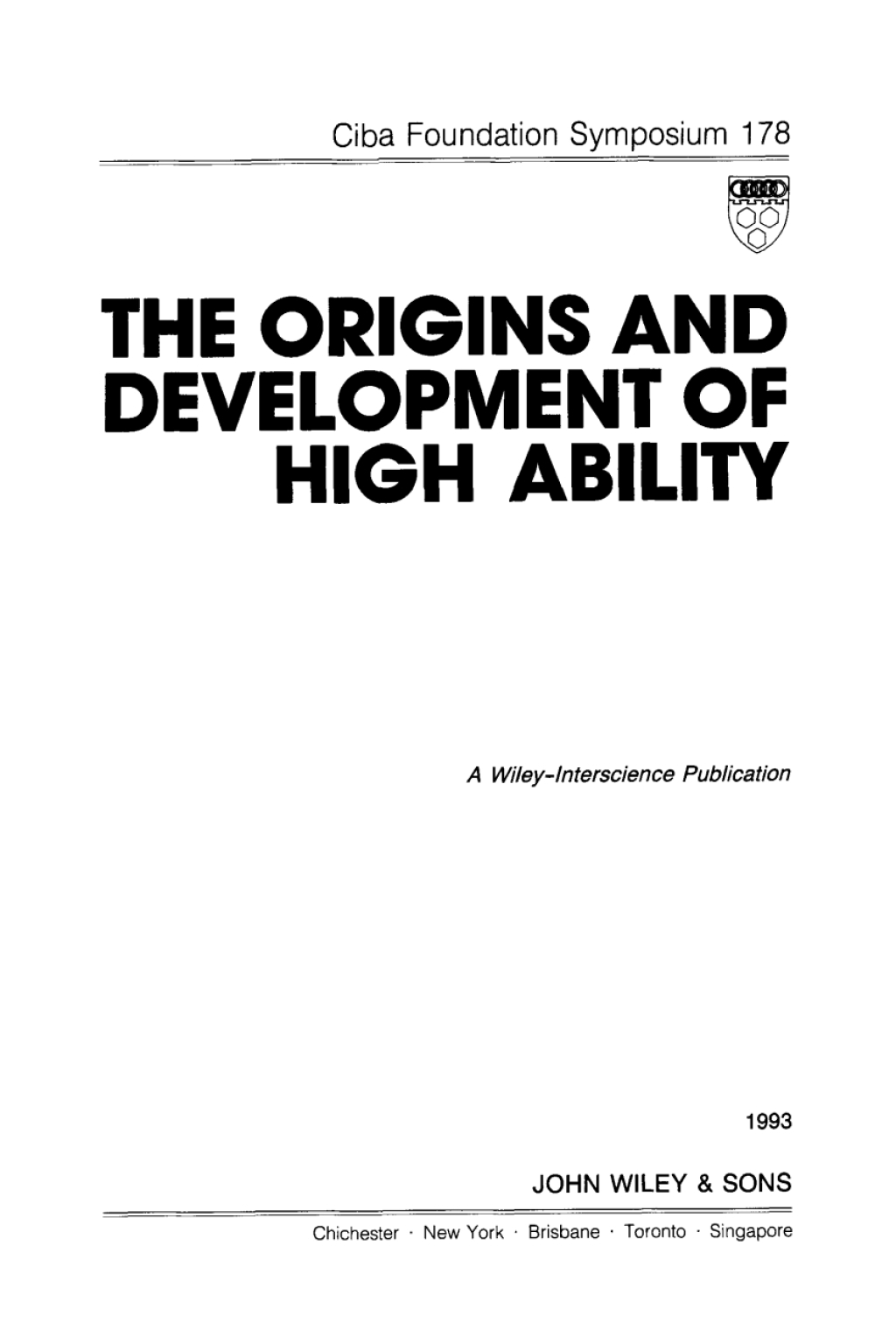 The Origins and Development of High Ability 1st Edition
