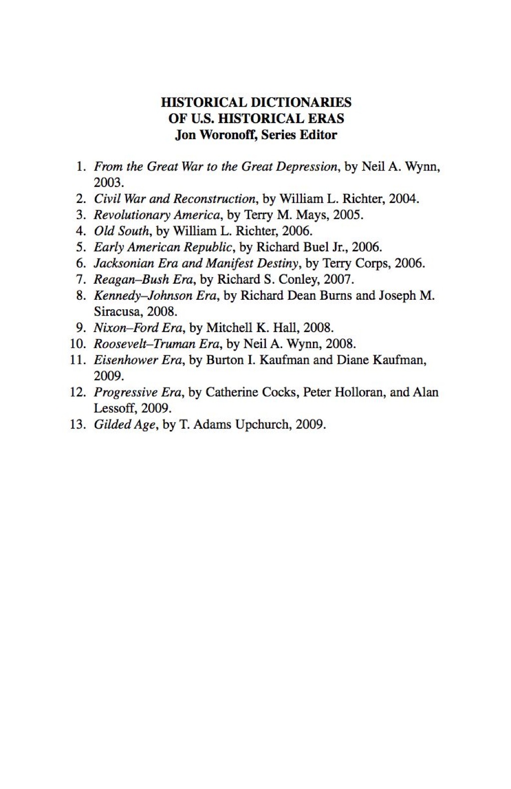 Historical Dictionary of the Gilded Age