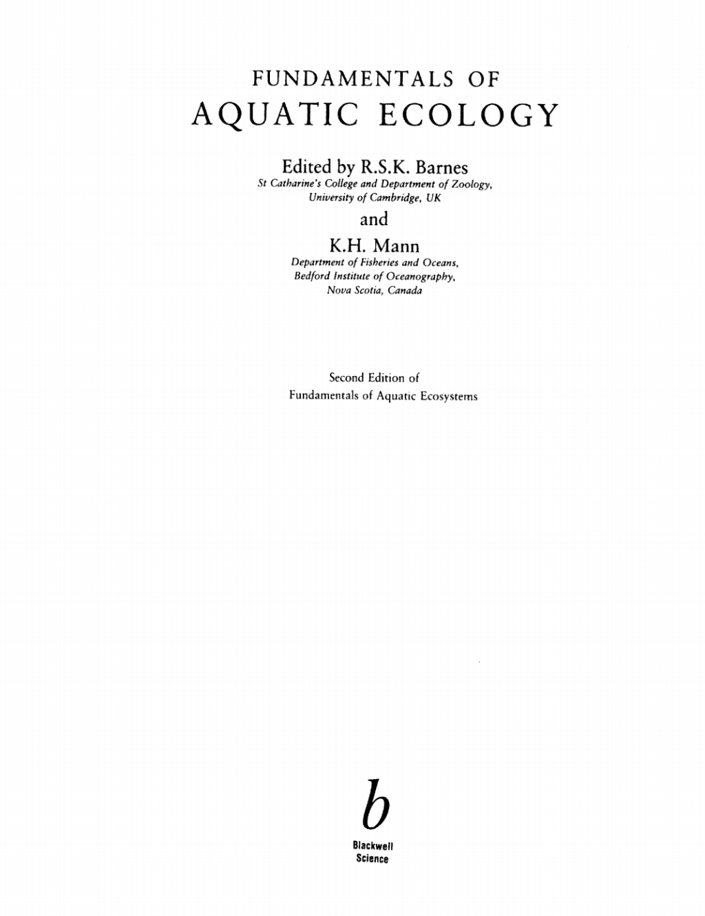 Fundamentals of Aquatic Ecology 2nd Edition