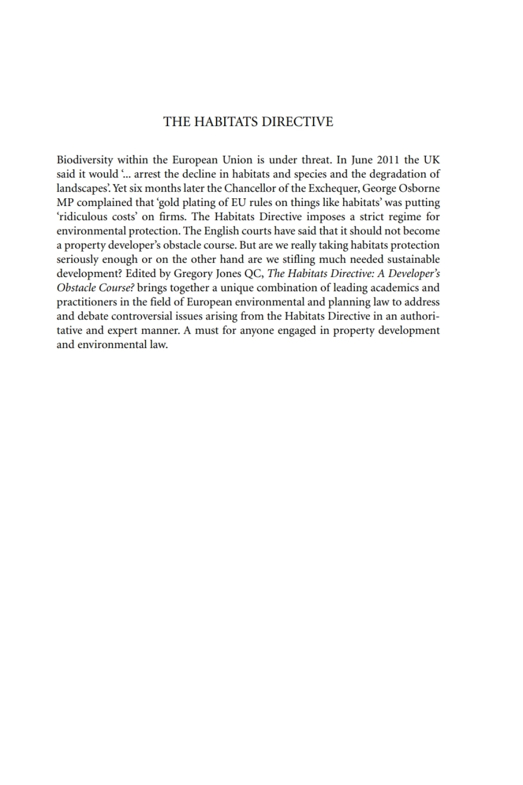 The Habitats Directive A Developer's Obstacle Course? 1st Edition