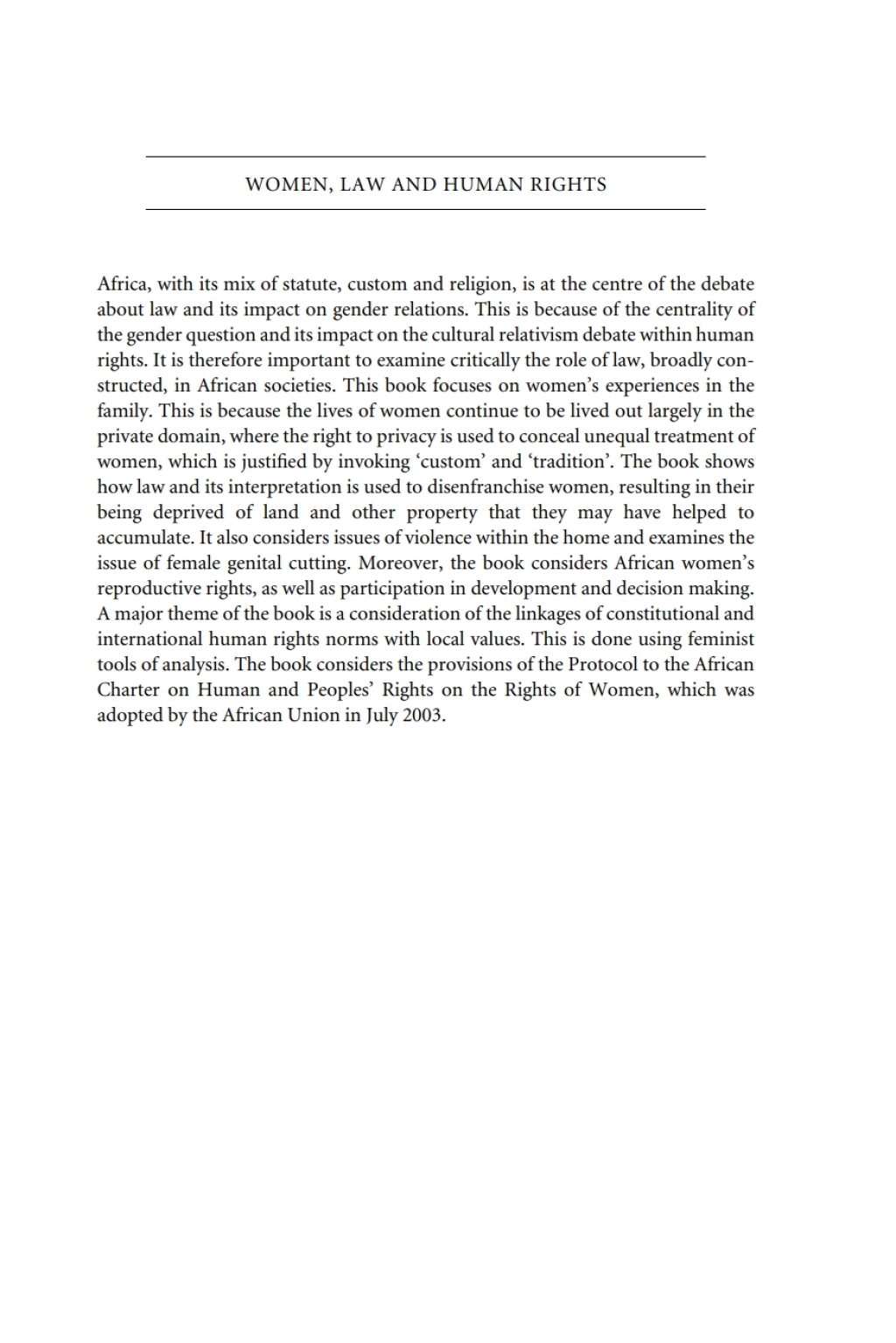 Women, Law and Human Rights An African Perspective 1st Edition