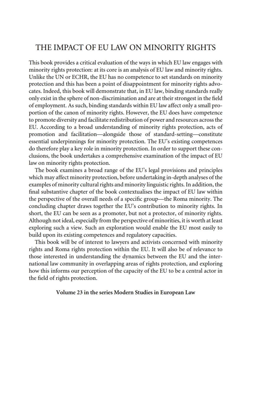 The Impact of EU Law on Minority Rights 1st Edition