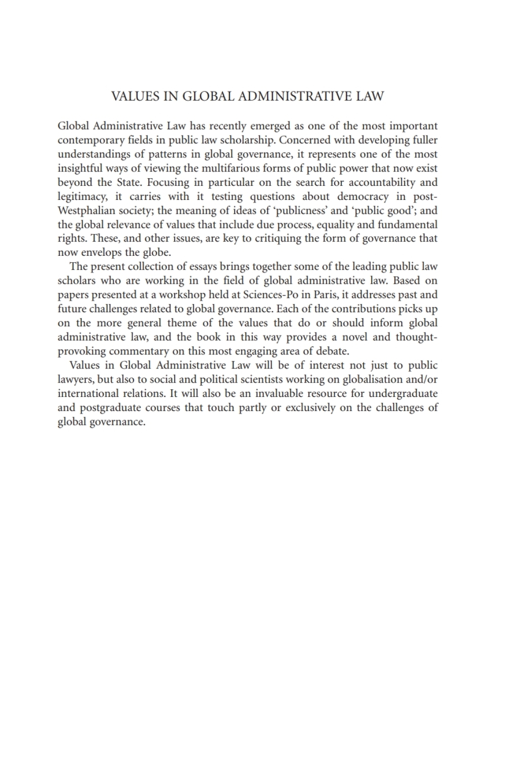 Values in Global Administrative Law 1st Edition