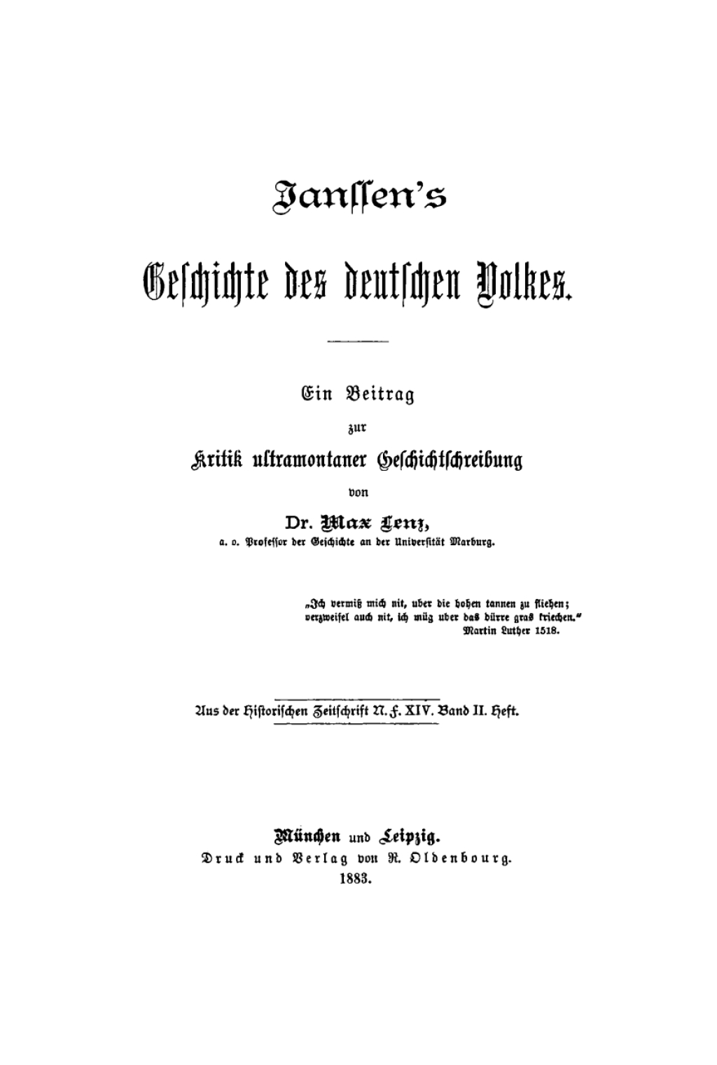 Janssen’s Geschichte des deutschen Volkes Ein Beitrag zur Kritik unltramontaner Geschichtschreibung 1st Edition
