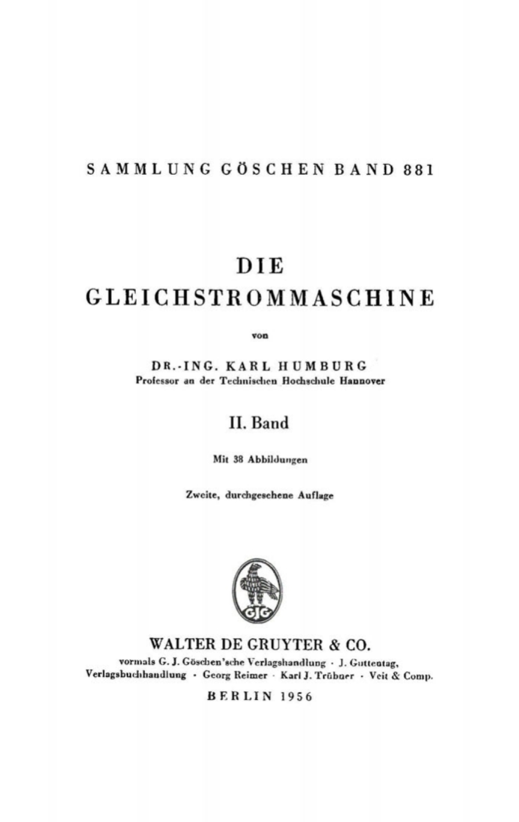 Karl Humburg: Gleichstrommaschine. Band 2 2nd Edition