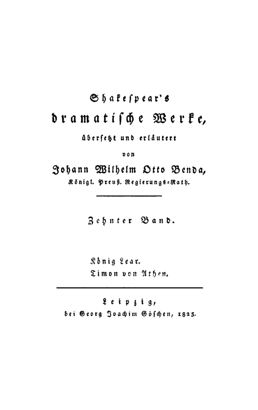 König Lear. Timon von Athen 1st Edition