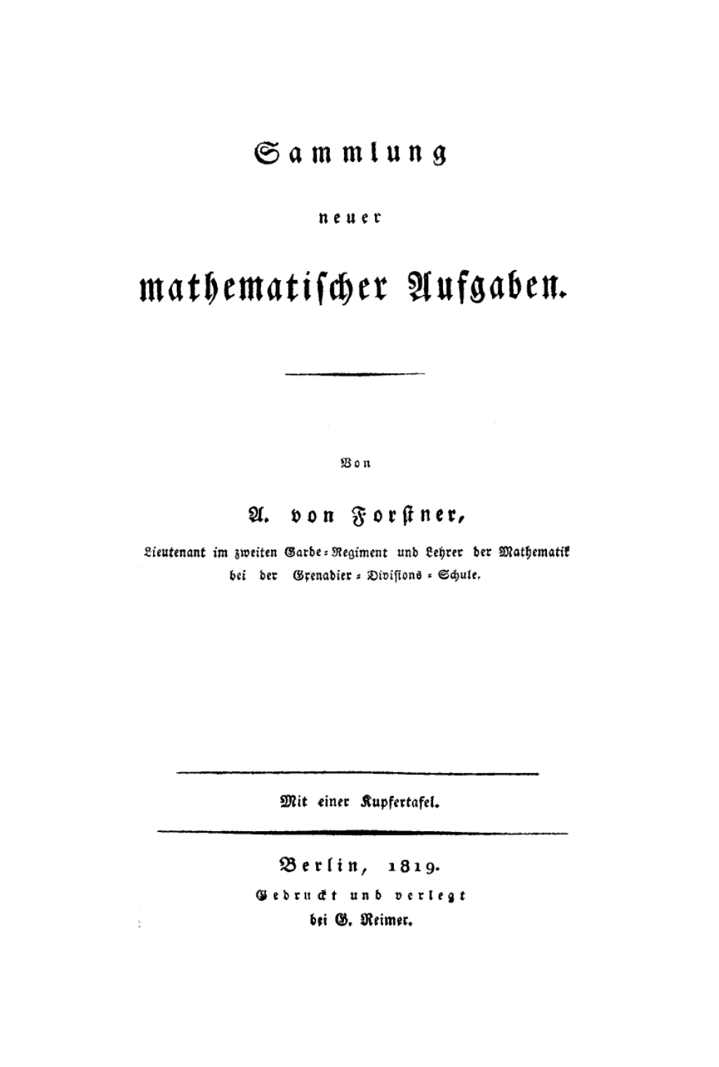 Sammlung neuer mathematischer Aufgaben 1st Edition
