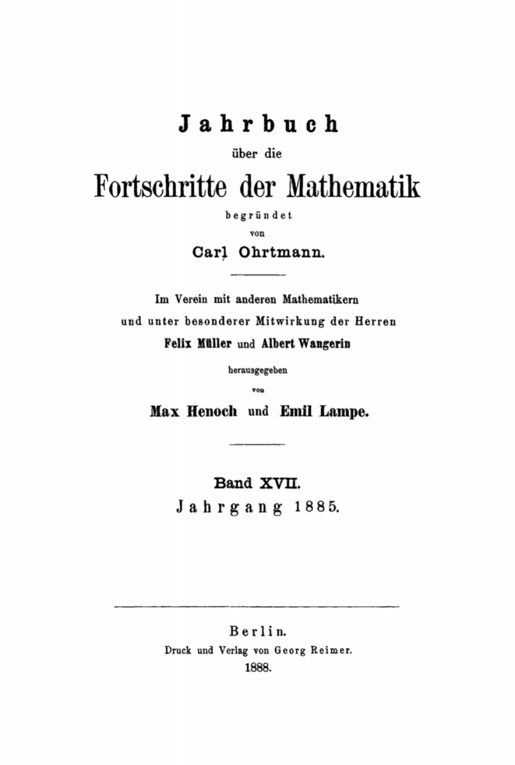 Jahrgang 1885 1st Edition