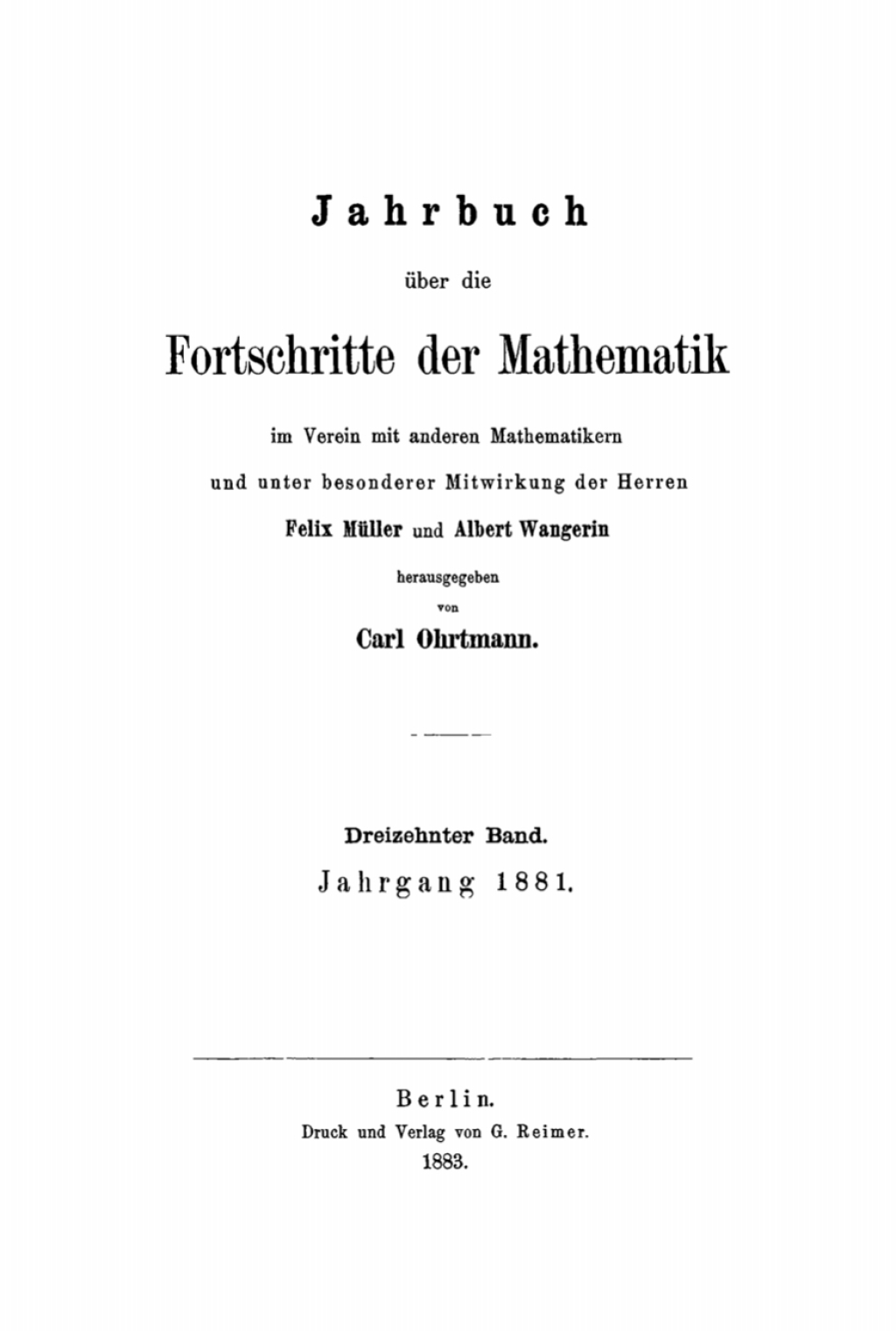 Jahrgang 1881 1st Edition