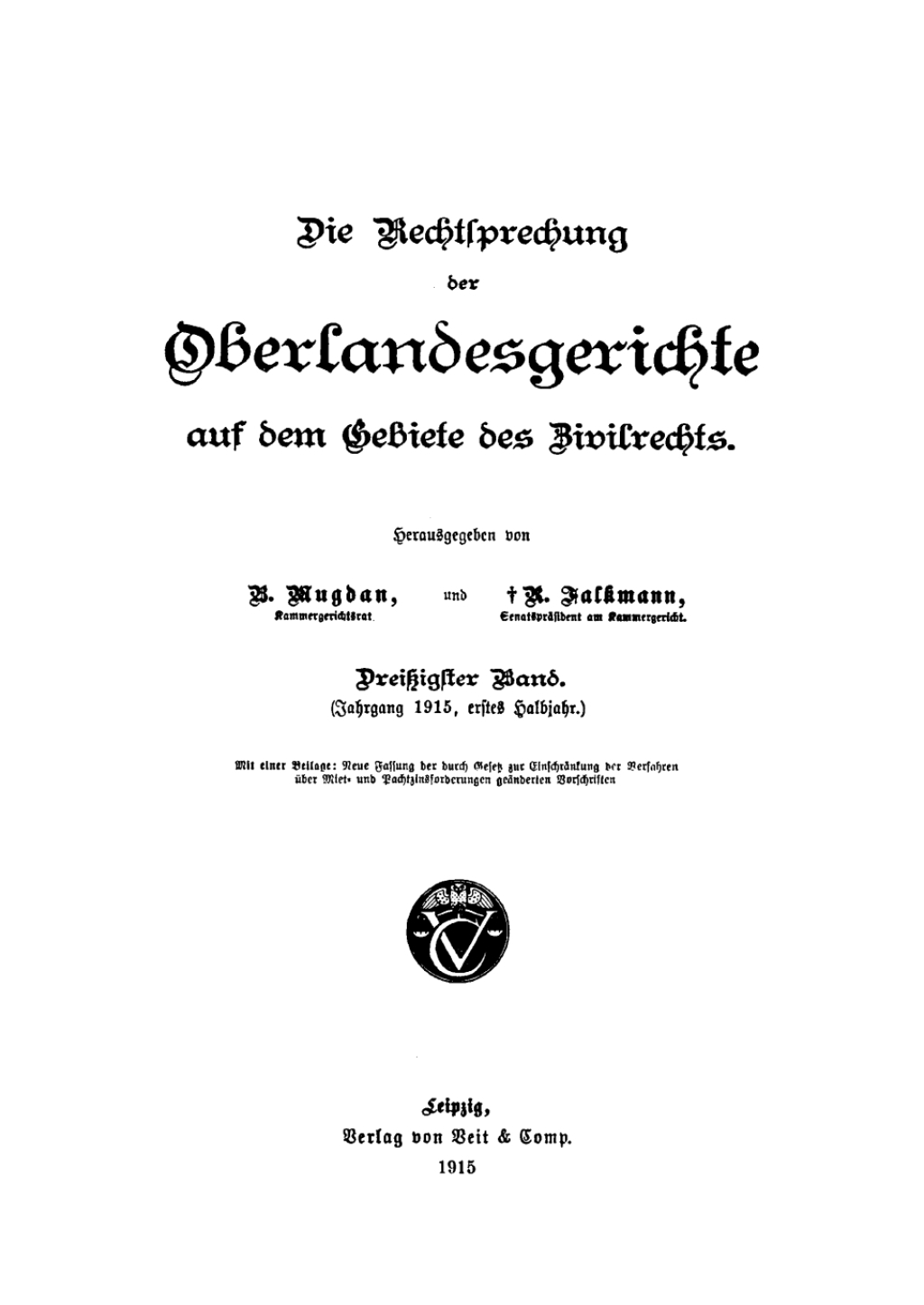 (Jahrgang 1915, Halbjahr 1.) 1st Edition
