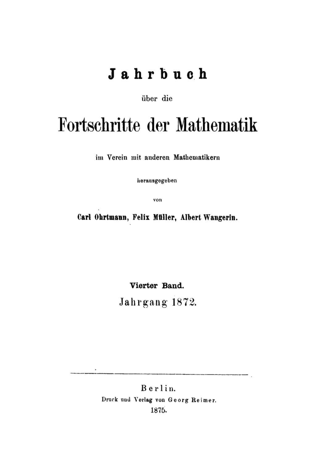 Jahrgang 1872 1st Edition