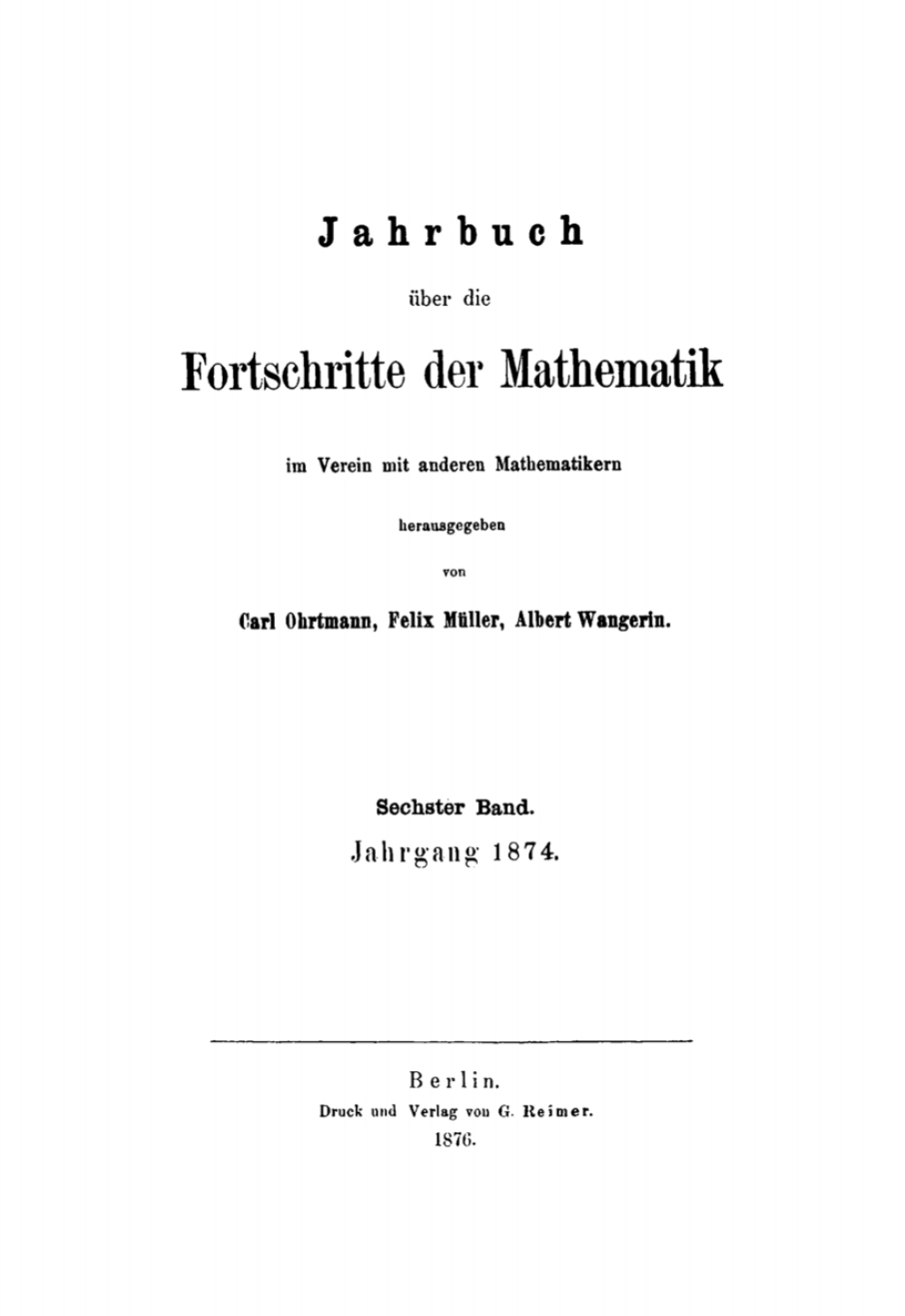 Jahrgang 1874 1st Edition