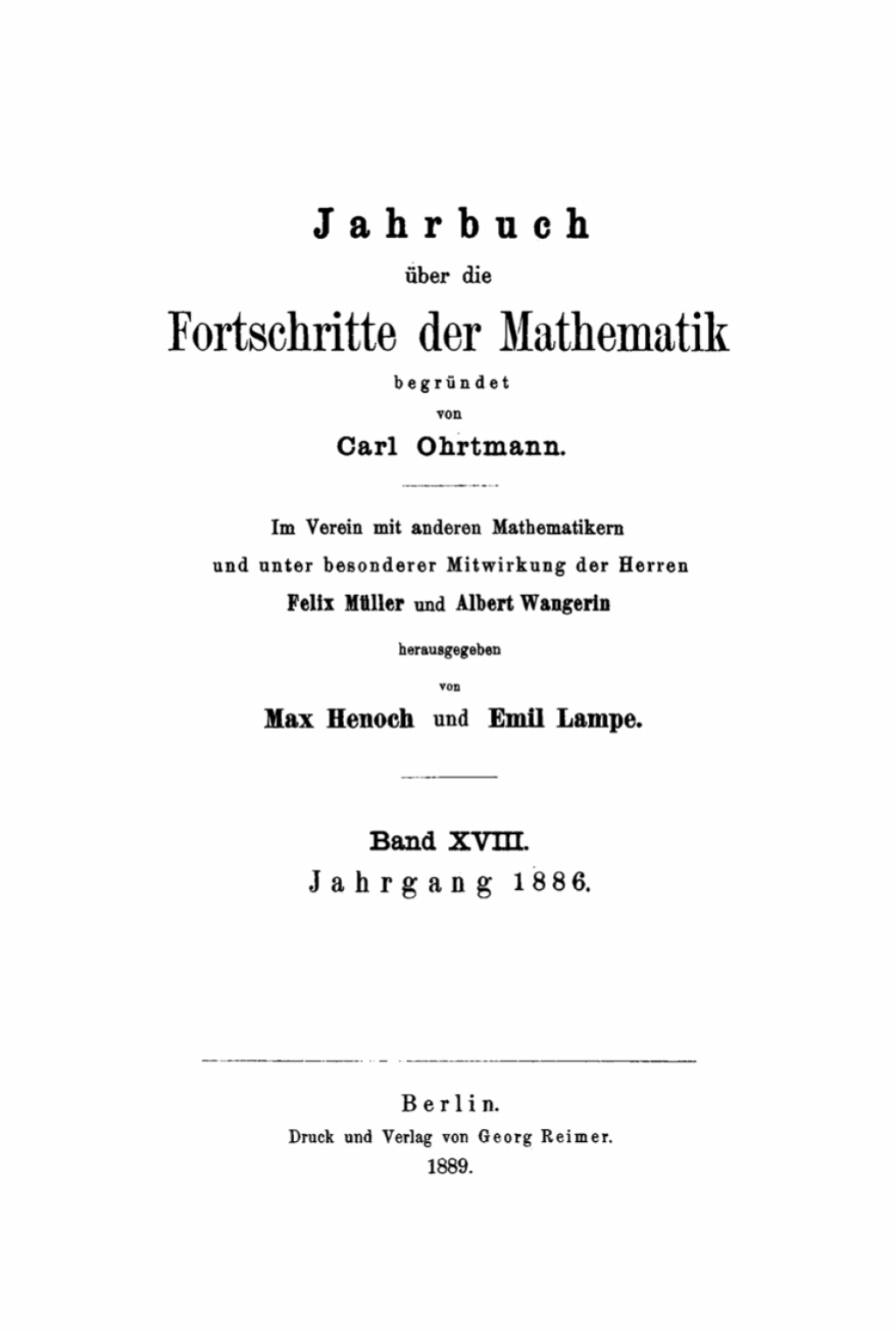 Jahrgang 1886 1st Edition
