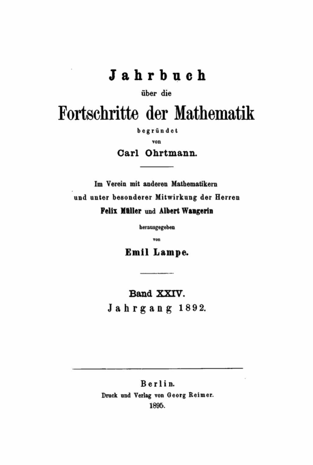 Jahrgang 1892 1st Edition