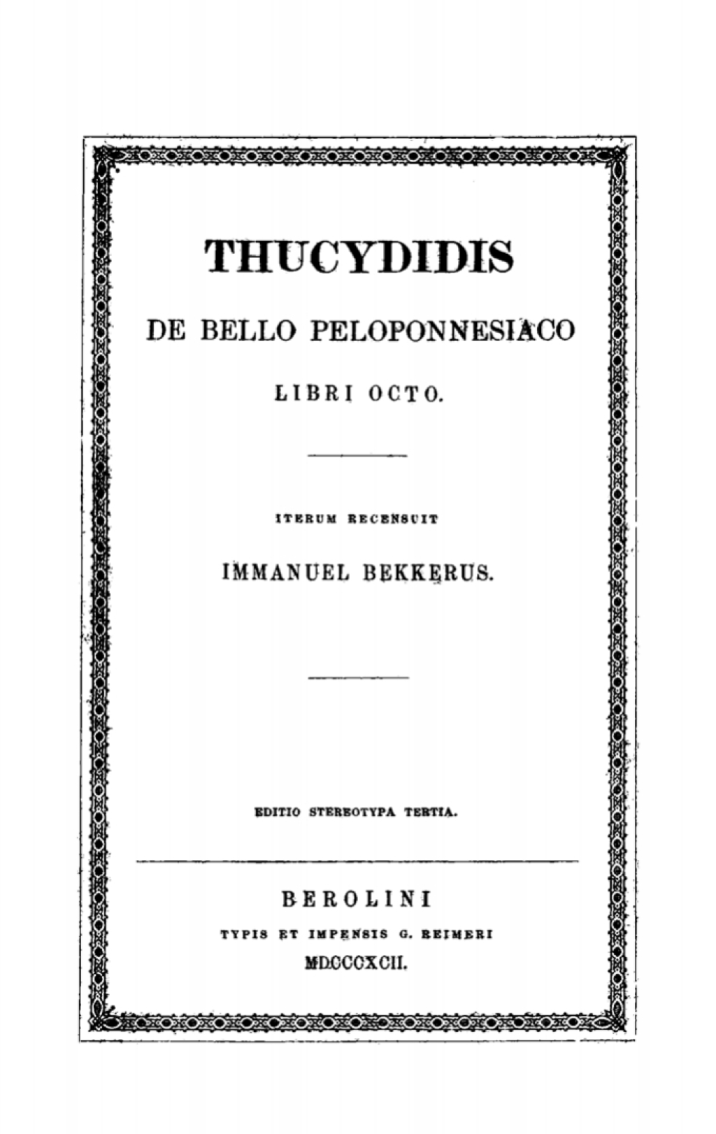 Thucydidis de bello peloponnesiaco libri octo 3rd Edition