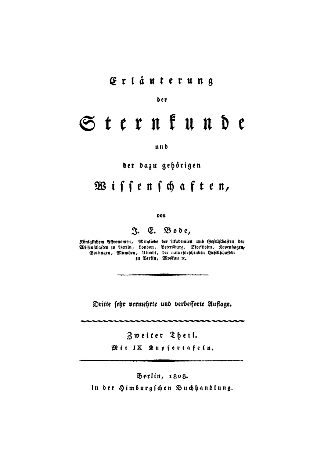 J. E. Bode: Erläuterung der Sternkunde und der dazu gehörigen Wissenschaften. Teil 2 3rd Edition