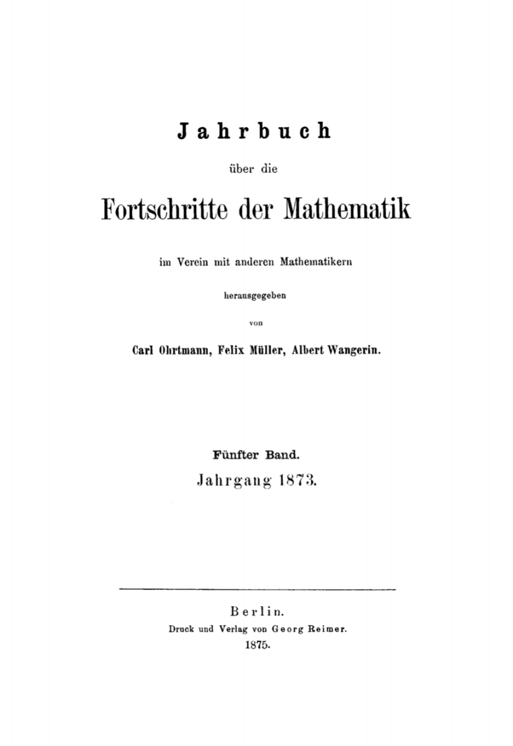 Jahrgang 1873 1st Edition