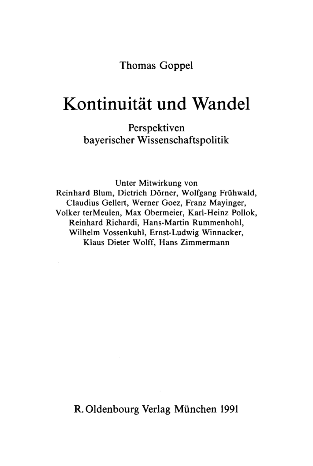 Kontinuität und Wandel Perspektiven bayerischer Wissenschaftspolitik 1st Edition